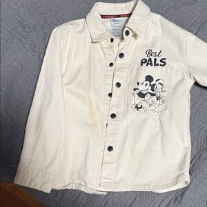 Cream Button-Up Shirt with Mickey Mouse Design